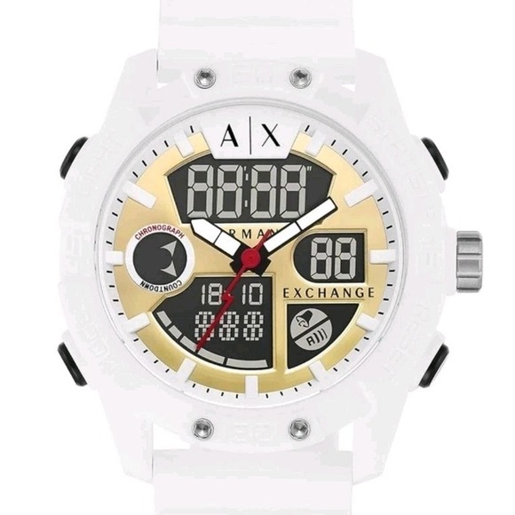 A|X Armani Exchange Watch D-Bolt AX2961 White Men's Gold Mirror Dial Ana-Digital - Picture 1 of 7